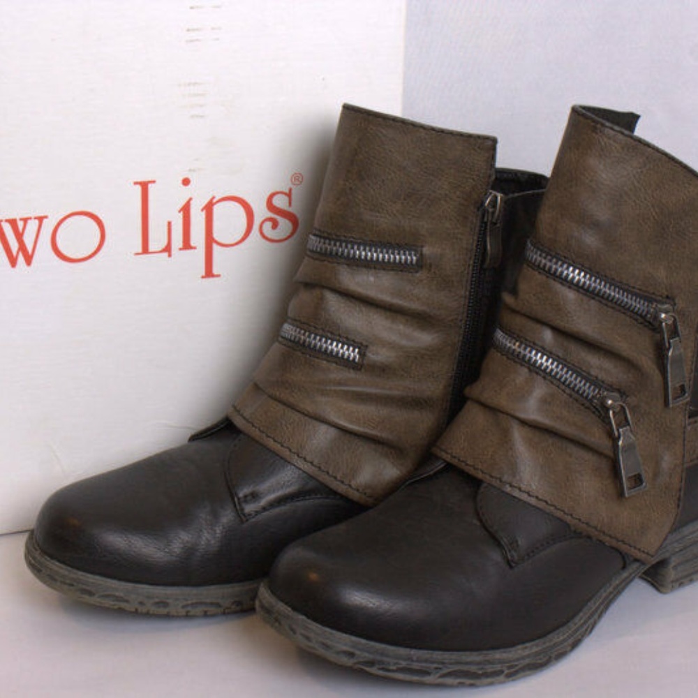 Two Lips Atia Women US 8.5 Black Brown Ankle Boot